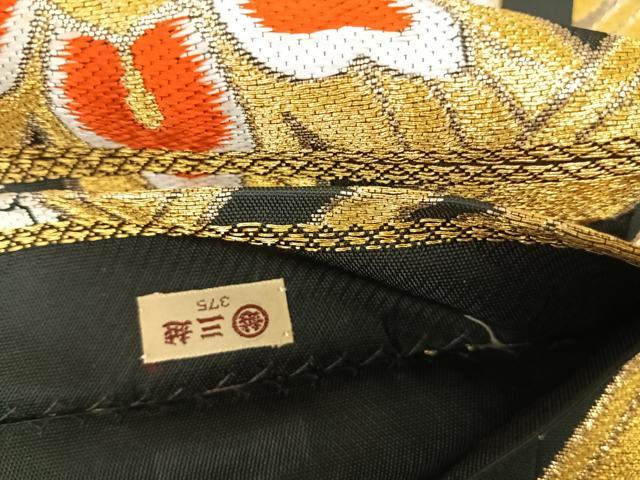 平和屋着物◎六通柄　京本袋帯　唐織　幾何学花文　黒地　金銀糸　三越扱い　正絹　逸品　AABJ0355yx