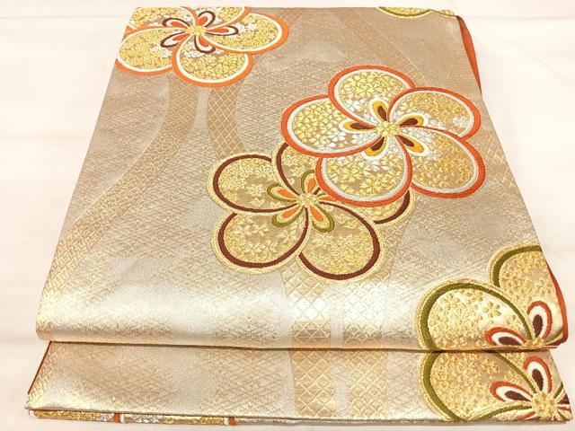 平和屋着物◎六通柄袋帯　唐織　ねじ梅　金銀糸　正絹　逸品　AABJ0356yx