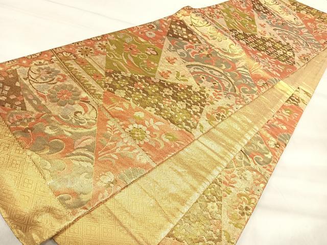平和屋着物◎佐賀錦　六通柄袋帯　切り嵌め花文　金銀糸　正絹　逸品　AABJ0358yx