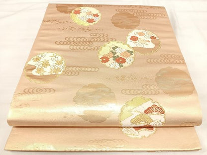 平和屋着物◎六通柄袋帯　唐織　雪輪花文　金糸　正絹　逸品　AABJ0364yx