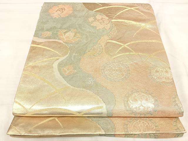 平和屋着物◎六通柄袋帯　道長花文　金糸　正絹　逸品　AABJ0366yx