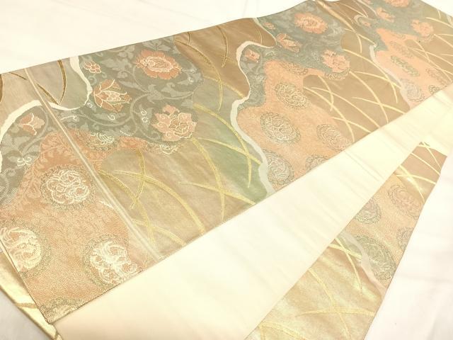 平和屋着物◎六通柄袋帯　道長花文　金糸　正絹　逸品　AABJ0366yx