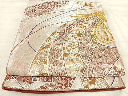 平和屋着物◎西陣　六通柄袋帯　秀彩錦　龍王帯　束ね熨斗花文　金銀糸　正絹　逸品　AABJ0368yx