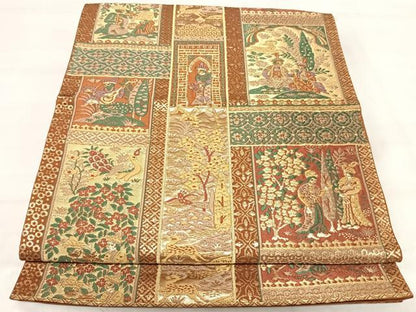 平和屋着物◎六通柄袋帯　唐織　新正倉院錦　本草木染帯　金糸　正絹　逸品　AABJ0369yx