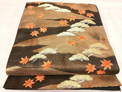 平和屋着物◎六通柄袋帯　唐織　松文　黒地　金銀糸　正絹　逸品　AABJ0371yx