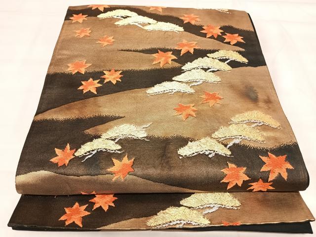 平和屋着物◎六通柄袋帯　唐織　松文　黒地　金銀糸　正絹　逸品　AABJ0371yx