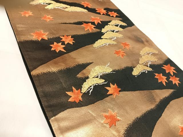 平和屋着物◎六通柄袋帯　唐織　松文　黒地　金銀糸　正絹　逸品　AABJ0371yx