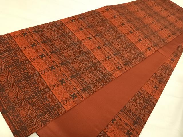 平和屋着物◎全通柄袋帯　横段花文　正絹　逸品　AABJ0372yx