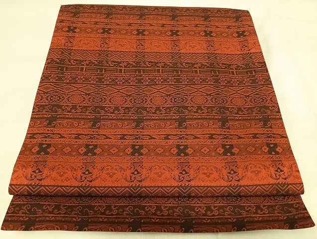 平和屋着物◎全通柄袋帯　横段花文　正絹　逸品　AABJ0372yx
