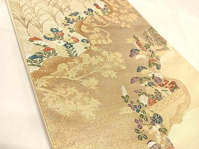 平和屋着物◎六通柄袋帯　唐織　道長鴛鴦花文　金銀糸　正絹　逸品　AABJ0373yx