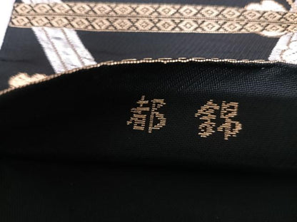 平和屋着物◎六通柄　本袋帯　唐織　都錦　桐　黒地　金銀糸　正絹　逸品　AABJ0374yx