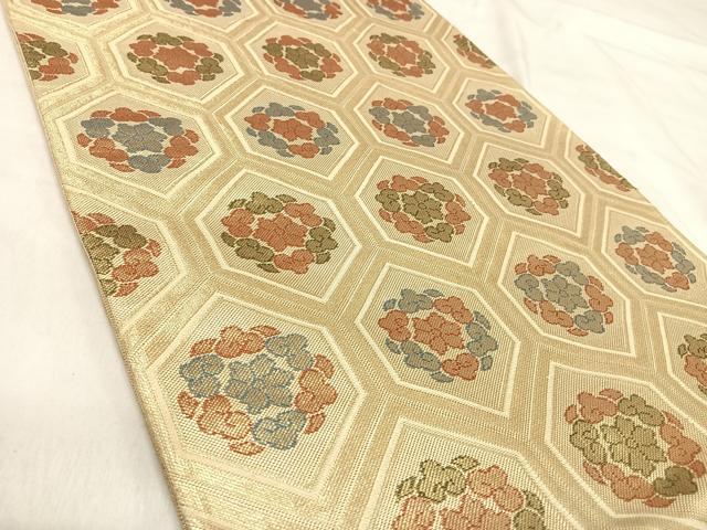 平和屋着物◎六通柄袋帯　亀甲文　金糸　正絹　逸品　AABJ0375yx