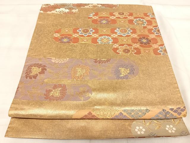 平和屋着物◎六通柄袋帯　唐織　三霞雲裂文　金糸　正絹　逸品　AABJ0376yx