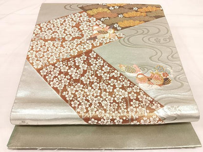 平和屋着物◎西陣　六通柄袋帯　唐織　流水鴛鴦花文　金銀糸　正絹　逸品　AABJ0383yx