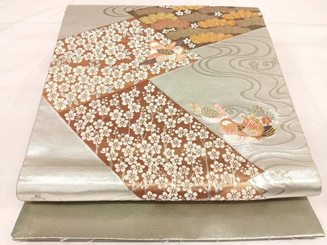平和屋着物◎西陣　六通柄袋帯　唐織　流水鴛鴦花文　金銀糸　正絹　逸品　AABJ0383yx