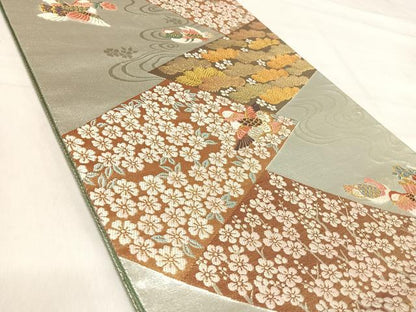 平和屋着物◎西陣　六通柄袋帯　唐織　流水鴛鴦花文　金銀糸　正絹　逸品　AABJ0383yx