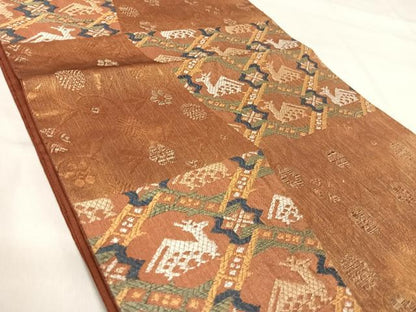 平和屋着物◎六通柄袋帯　作家物　有栖川鹿文　金銀糸　正絹　逸品　AABJ0384yx