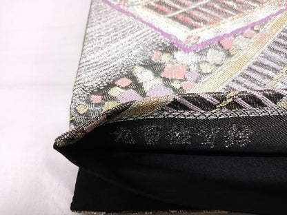 平和屋着物◎九百佐賀錦　六通柄袋帯　鬘帯文　金銀糸　正絹　逸品　AABJ0386yx