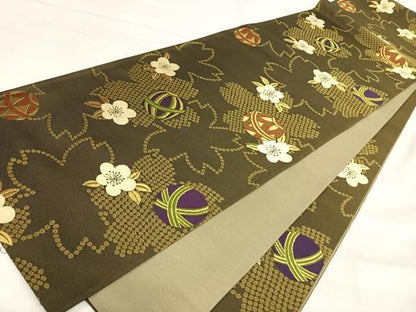 平和屋着物◎六通柄袋帯　花鞠文　金糸　正絹　逸品　AABJ0388yx
