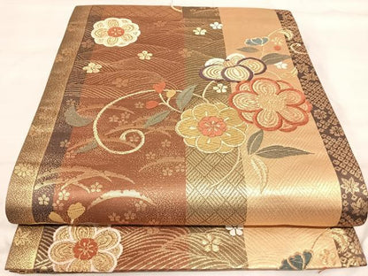 平和屋着物◎六通柄袋帯　唐織　花唐草文　金糸　正絹　逸品　AABJ0389yx