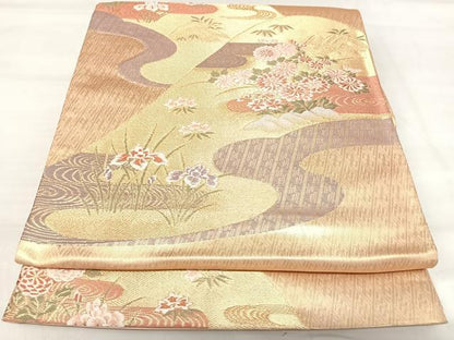 平和屋着物◎六通柄袋帯　唐織　遠山花園文　能衣錦　金糸　正絹　逸品　AABJ0393yx