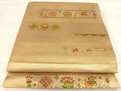 平和屋着物◎六通柄袋帯　唐織　花鳥文　金糸　正絹　逸品　AABJ0394yx