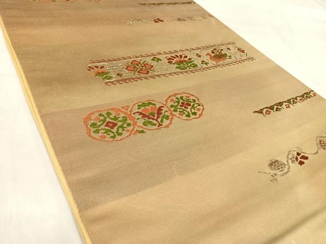 平和屋着物◎六通柄袋帯　唐織　花鳥文　金糸　正絹　逸品　AABJ0394yx