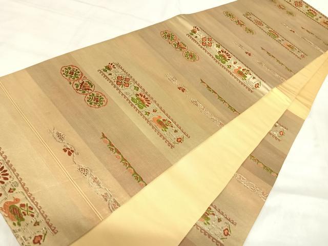 平和屋着物◎六通柄袋帯　唐織　花鳥文　金糸　正絹　逸品　AABJ0394yx