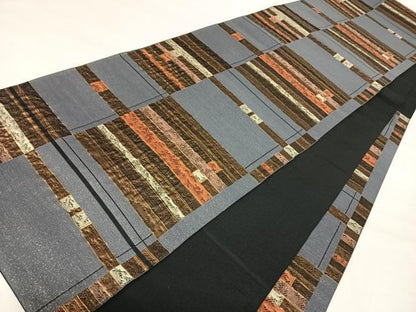 平和屋着物◎六通柄袋帯　市松文　金糸　正絹　逸品　AABJ0395yx