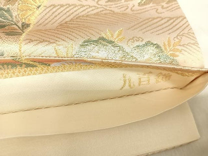 平和屋着物◎六通柄袋帯　唐織　御所車絵巻花文　九百錦　金糸　正絹　逸品　AABJ0397yx