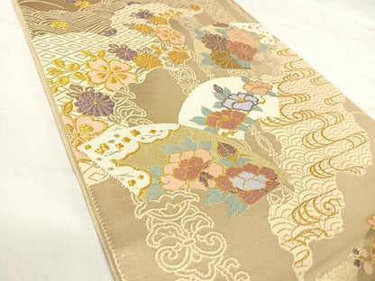 平和屋着物◎六通柄袋帯　唐織　地紙花文　金糸　正絹　逸品　AABJ0401yx