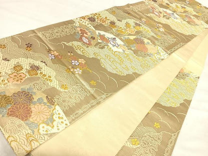 平和屋着物◎六通柄袋帯　唐織　地紙花文　金糸　正絹　逸品　AABJ0401yx