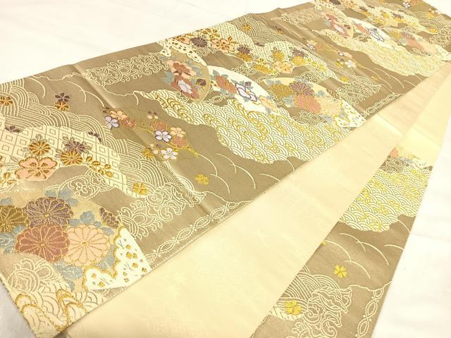 平和屋着物◎六通柄袋帯　唐織　地紙花文　金糸　正絹　逸品　AABJ0401yx