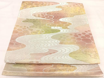 平和屋着物◎六通柄袋帯　流水文　金銀糸　正絹　逸品　AABJ0402yx
