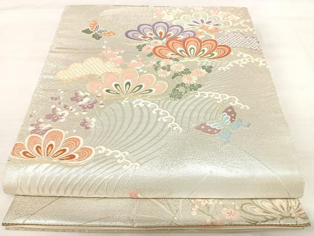 平和屋着物◎六通柄袋帯　唐織　彩繍松蝶文　金銀糸　正絹　逸品　AABJ0404yx