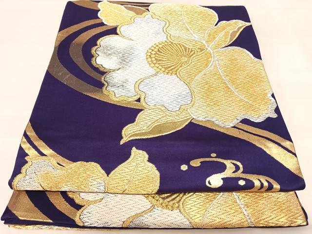平和屋着物◎六通柄袋帯　流水花文　金銀糸　正絹　逸品　AABJ0406yx