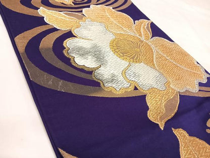 平和屋着物◎六通柄袋帯　流水花文　金銀糸　正絹　逸品　AABJ0406yx