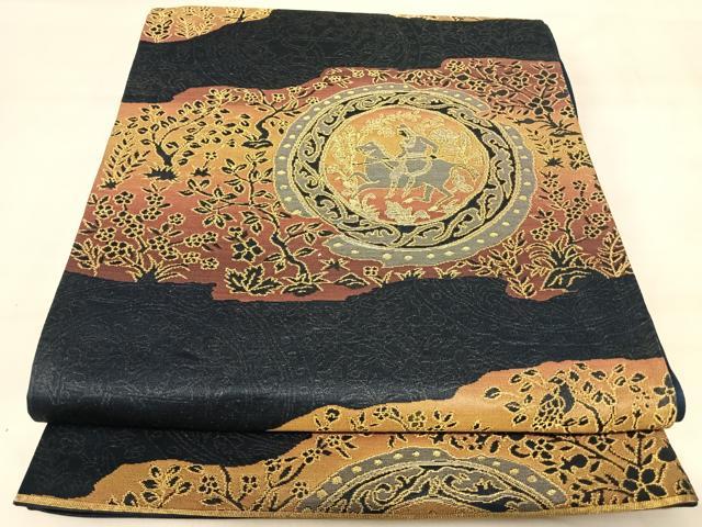 平和屋着物◎六通柄袋帯　狩猟文　金糸　正絹　逸品　AABJ0410yx