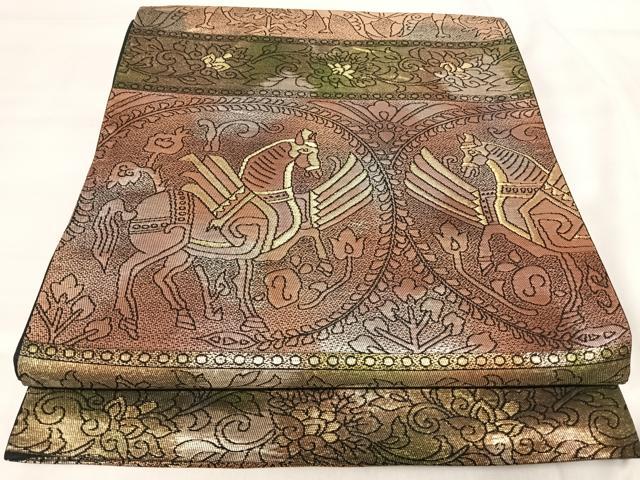 平和屋着物◎六通柄袋帯　花鳥文　金糸　正絹　逸品　AABJ0411yx