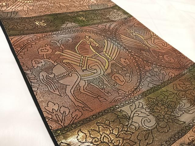 平和屋着物◎六通柄袋帯　花鳥文　金糸　正絹　逸品　AABJ0411yx