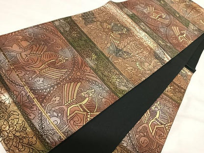 平和屋着物◎六通柄袋帯　花鳥文　金糸　正絹　逸品　AABJ0411yx