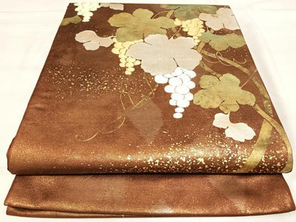 平和屋着物◎太鼓柄袋帯　刺繍　葡萄唐草文　金銀彩　正絹　逸品　AABJ0413yx