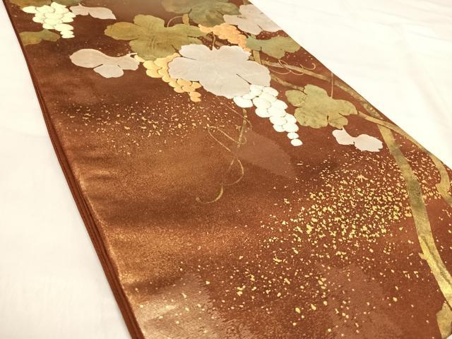 平和屋着物◎太鼓柄袋帯　刺繍　葡萄唐草文　金銀彩　正絹　逸品　AABJ0413yx