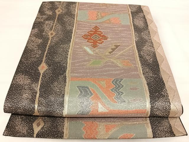 平和屋着物◎六通柄袋帯　幾何学花文　金銀糸　正絹　逸品　AABJ0416yx