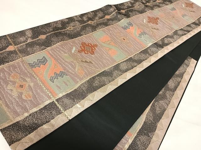 平和屋着物◎六通柄袋帯　幾何学花文　金銀糸　正絹　逸品　AABJ0416yx