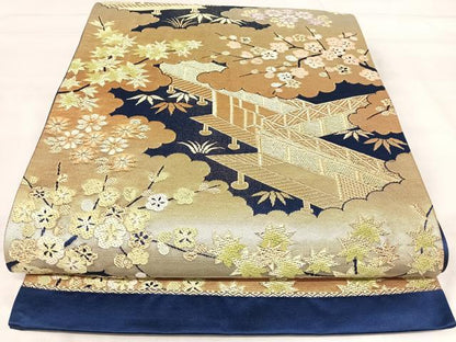 平和屋着物◎六通柄袋帯　唐織　風景花文　金銀糸　正絹　逸品　AABJ0425yx