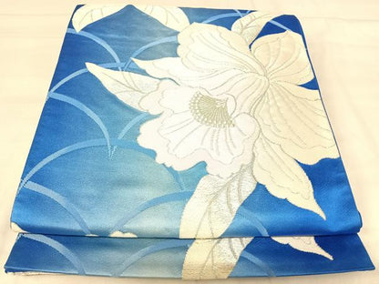 平和屋着物◎六通柄袋帯　唐織　草花文　銀糸　正絹　逸品　AABJ0431yx