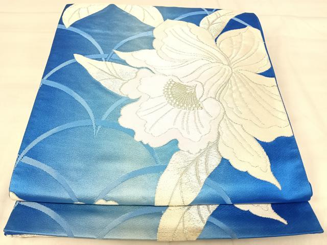 平和屋着物◎六通柄袋帯　唐織　草花文　銀糸　正絹　逸品　AABJ0431yx