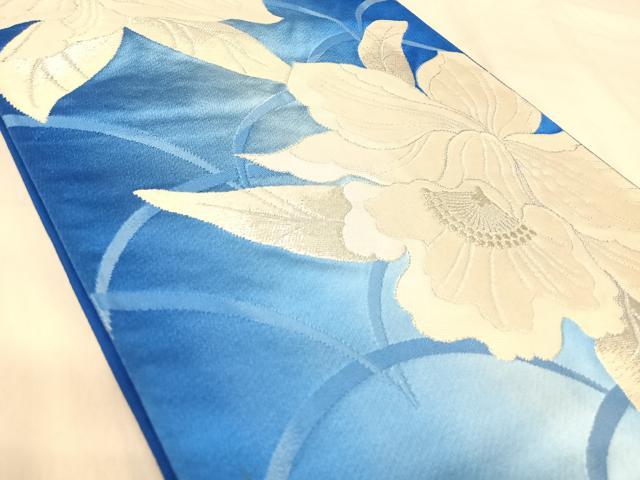 平和屋着物◎六通柄袋帯　唐織　草花文　銀糸　正絹　逸品　AABJ0431yx