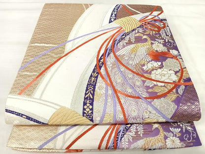平和屋着物◎六通柄袋帯　唐織　花鳥文　金銀糸　正絹　逸品　AABJ0435yx